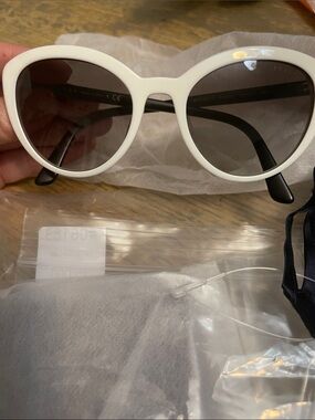 Prada White Round Frame Sunglasses with Dark Lenses